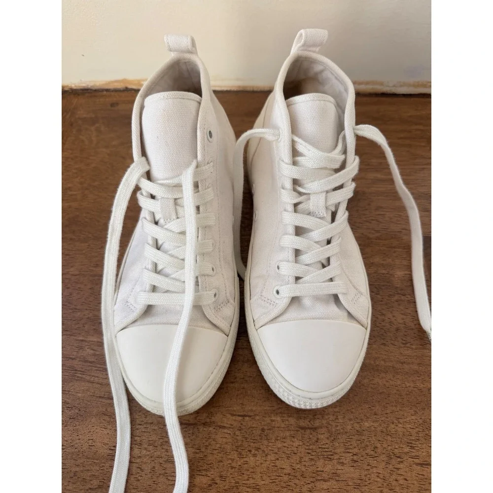 Tory Burch Howell High Top Sneakers White Canvas Black Logo Womens 7M